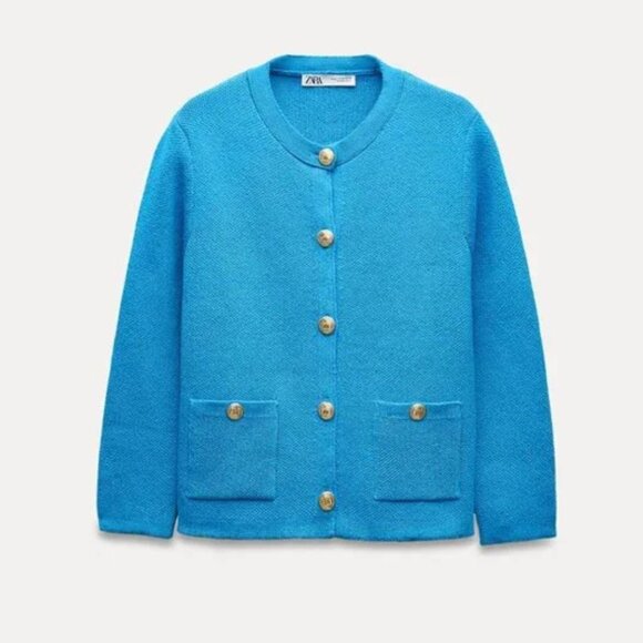 NWT ZARA SMOOTH KNIT CARDIGAN BLUE - Picture 1 of 7